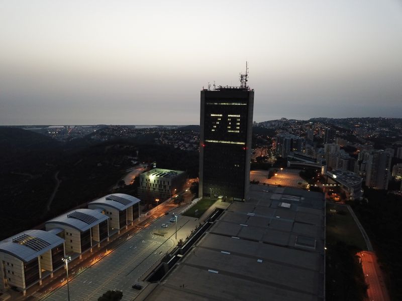University's Migdal Eshkol Tower lit up for Israel's 70th